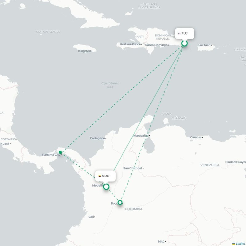 PUJ - MDE route map