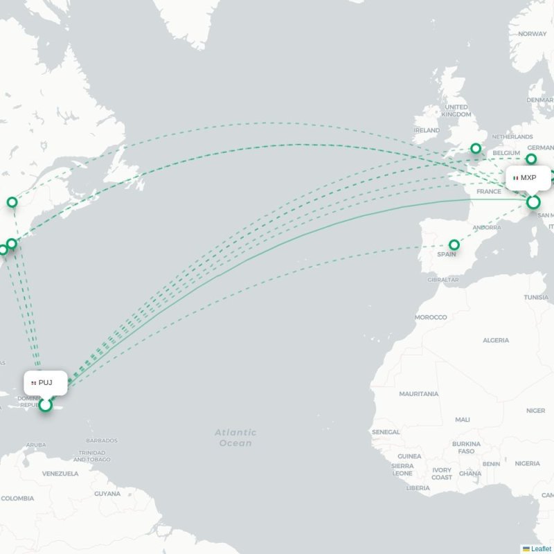 PUJ - MXP route map