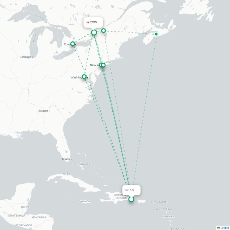 PUJ - YOW route map