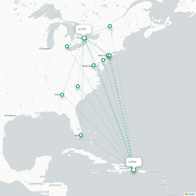 PUJ - YYZ route map
