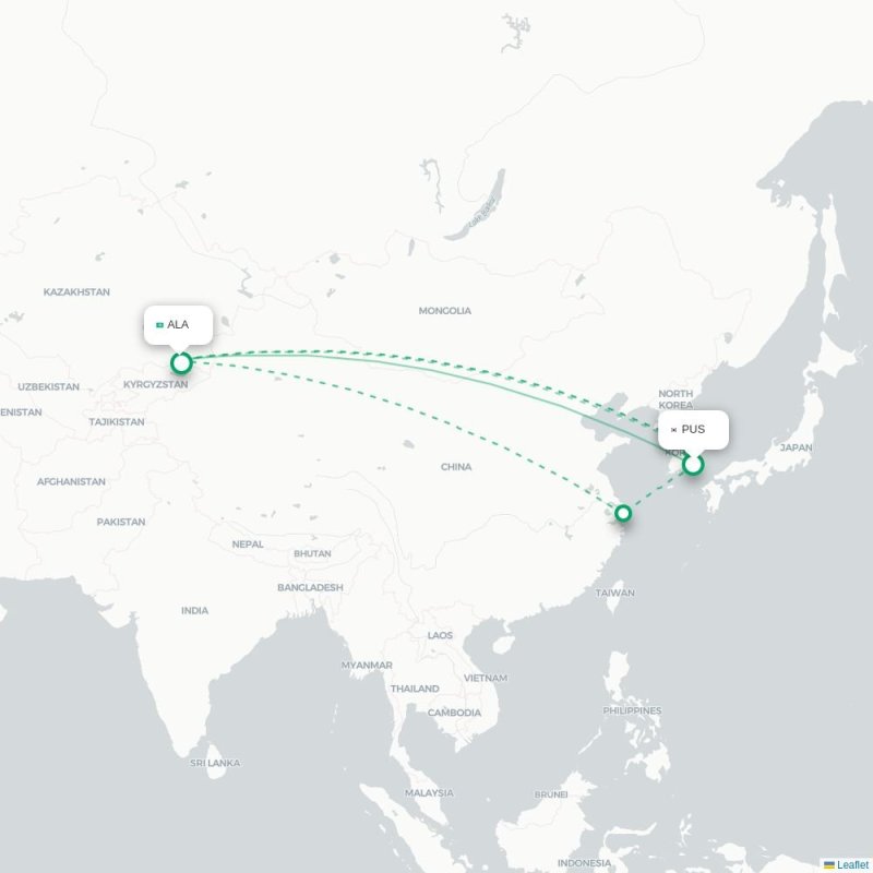 PUS - ALA route map