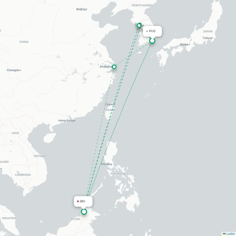 PUS - BKI route map