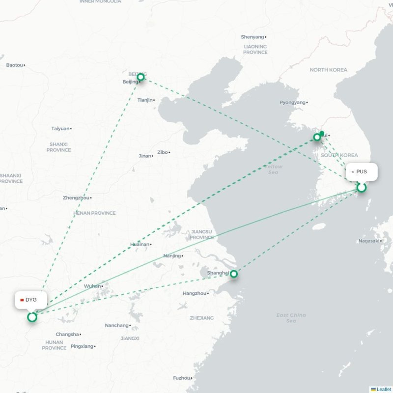 PUS - DYG route map