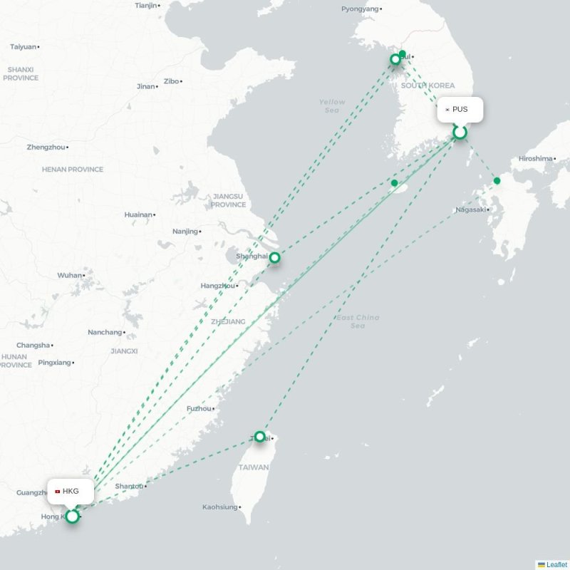PUS - HKG route map