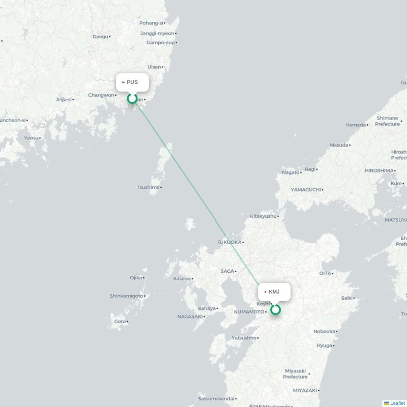 PUS - KMJ route map