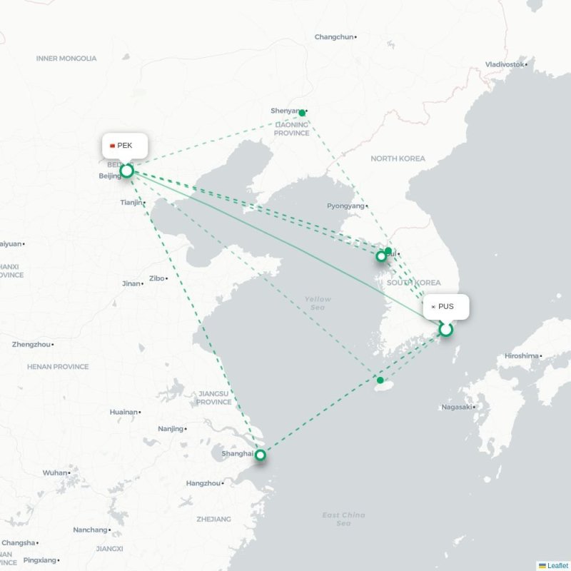 PUS - PEK route map