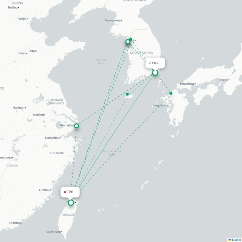 PUS - TPE route map