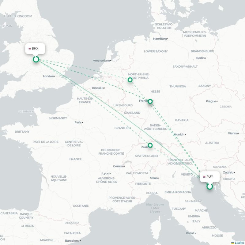 PUY - BHX route map