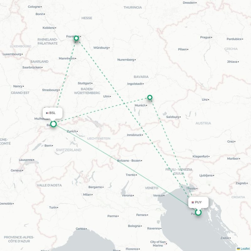 PUY - BSL route map