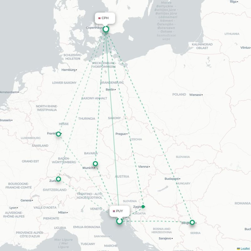 PUY - CPH route map