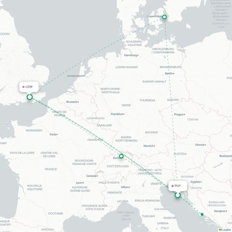 PUY - LGW route map