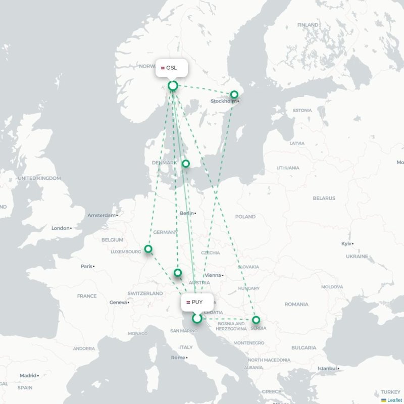 PUY - OSL route map