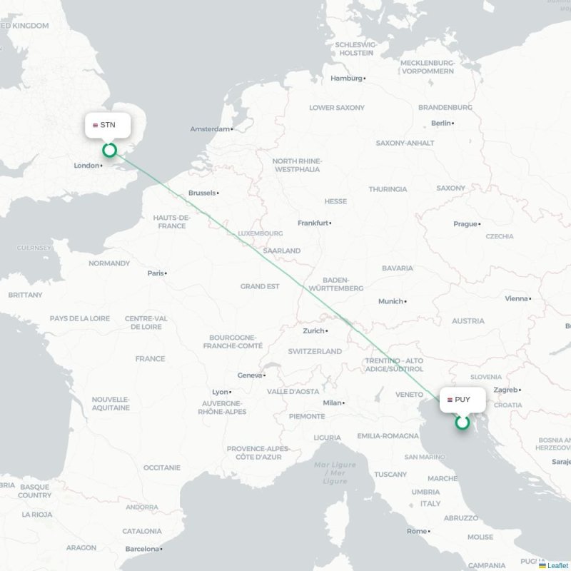 PUY - STN route map