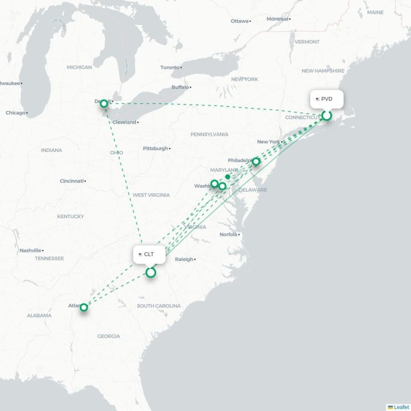 PVD - CLT route map
