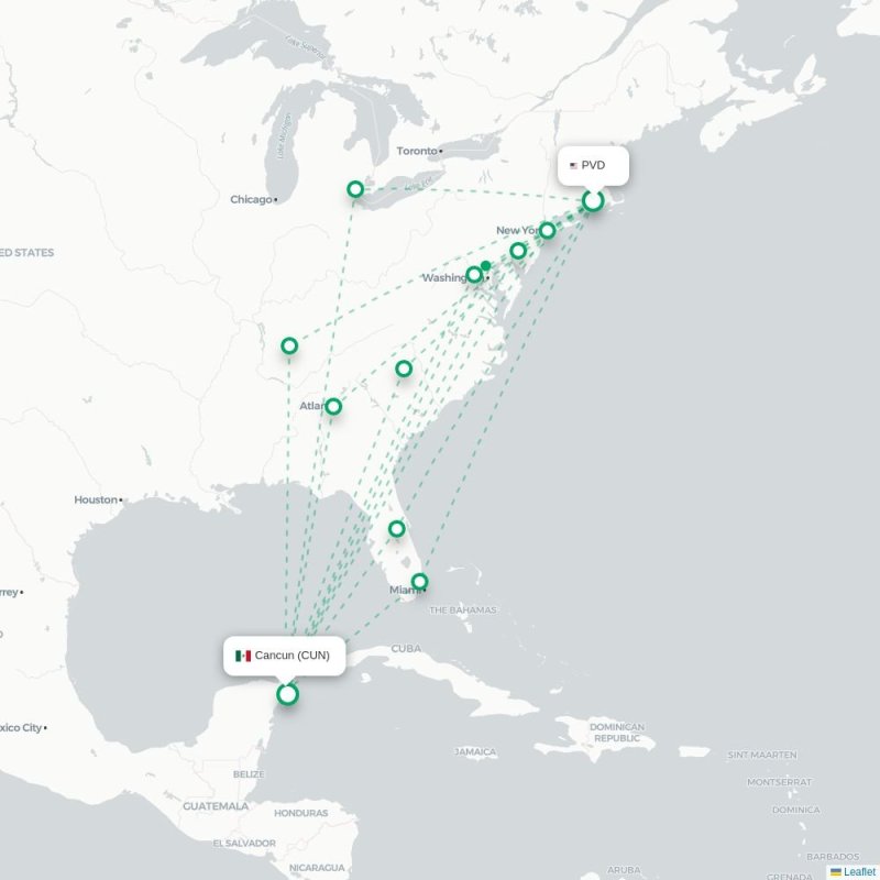 PVD - CUN route map