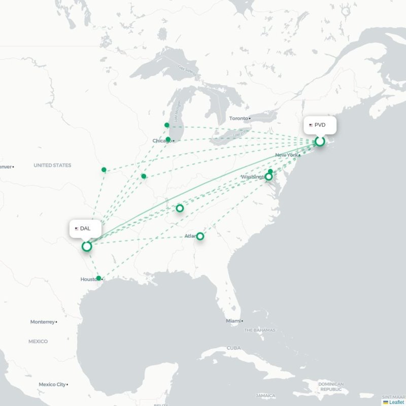 PVD - DAL route map