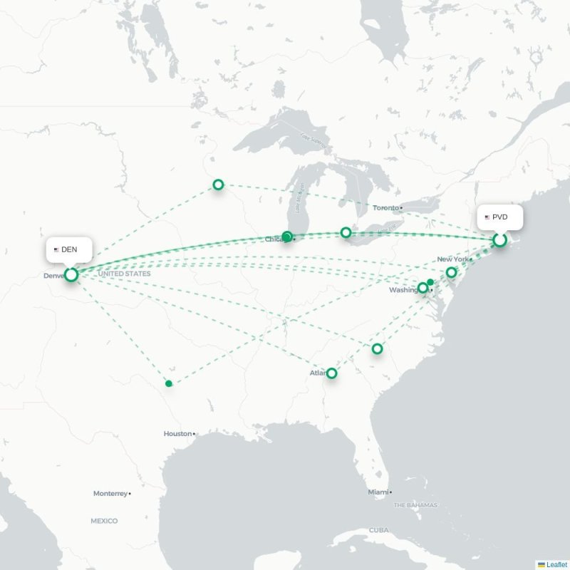 PVD - DEN route map