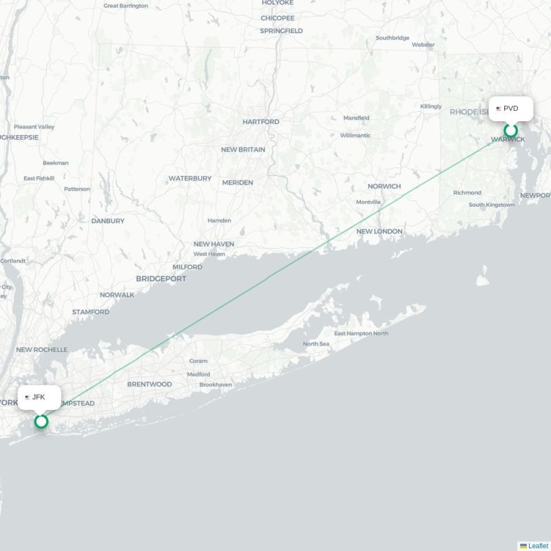 PVD - JFK route map