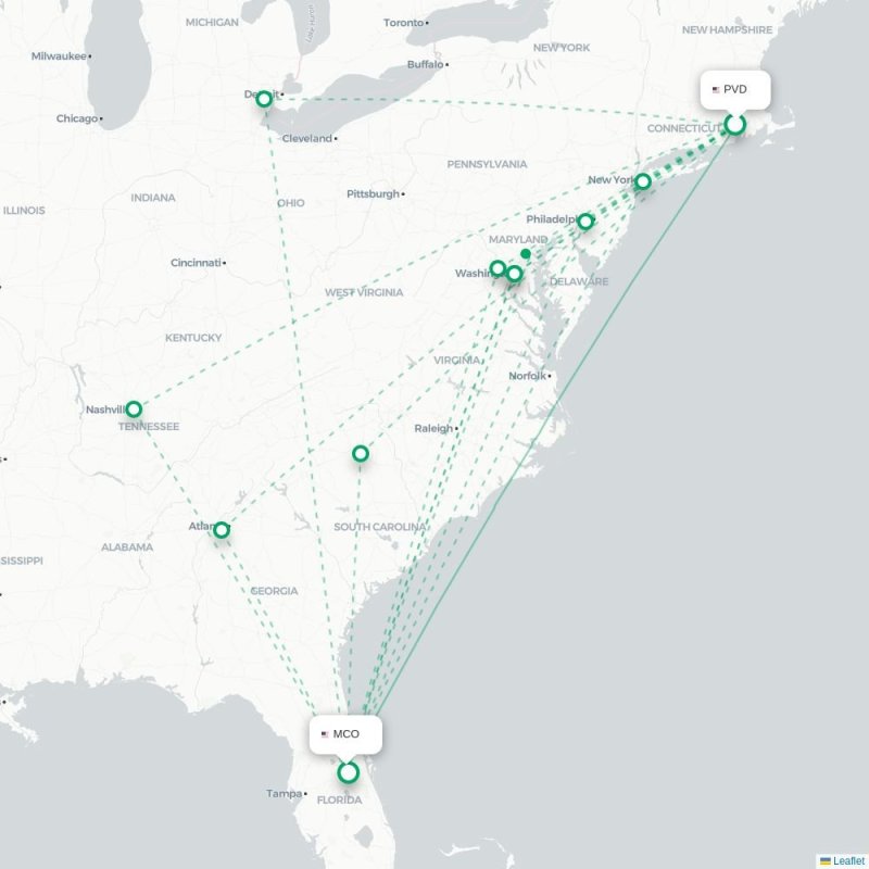 PVD - MCO route map