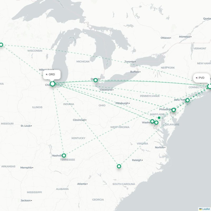 PVD - ORD route map