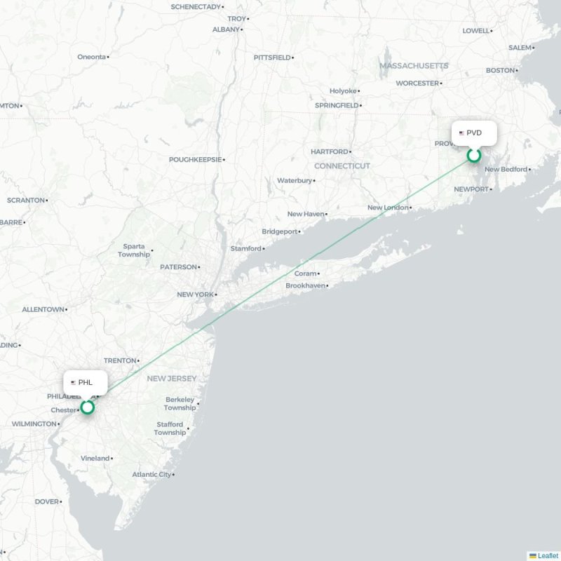 PVD - PHL route map