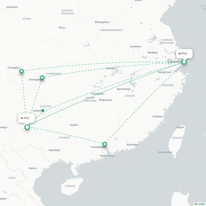 PVG - ACX route map