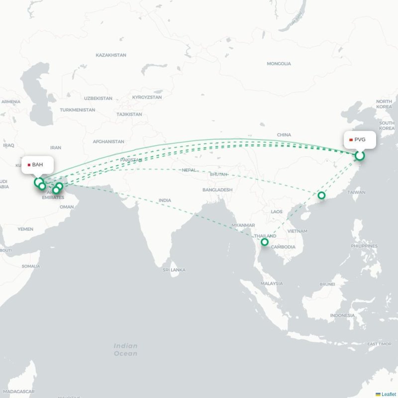 PVG - BAH route map