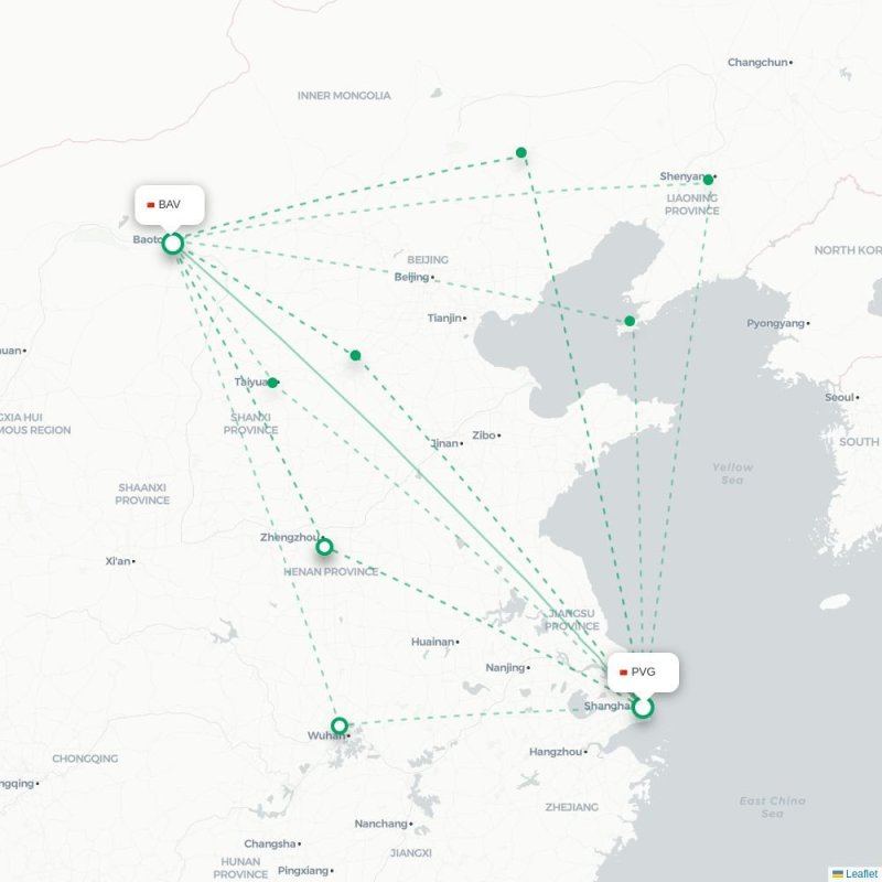 PVG - BAV route map