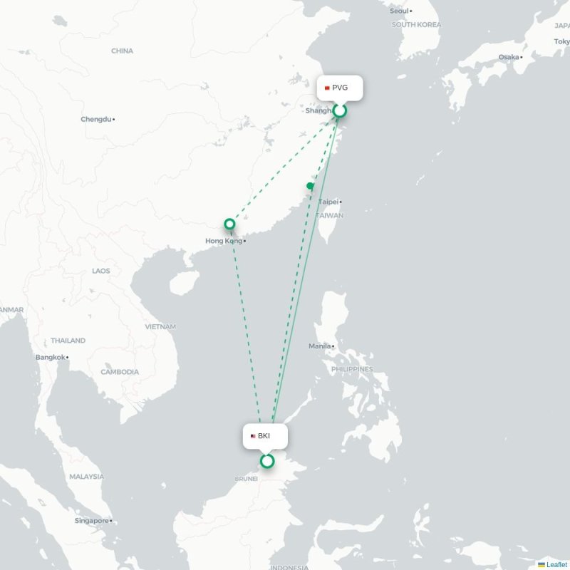 PVG - BKI route map