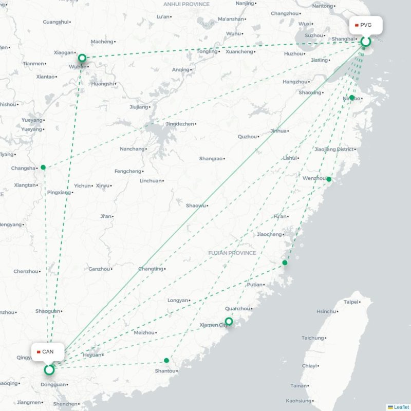 PVG - CAN route map