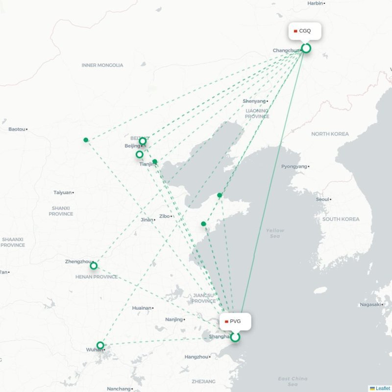 PVG - CGQ route map