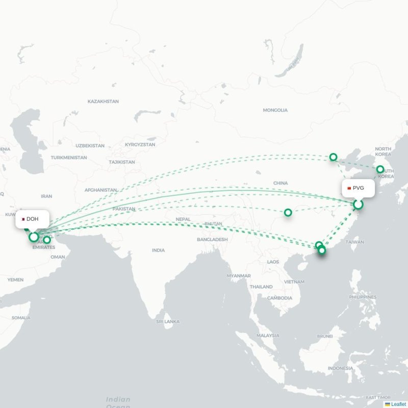 PVG - DOH route map
