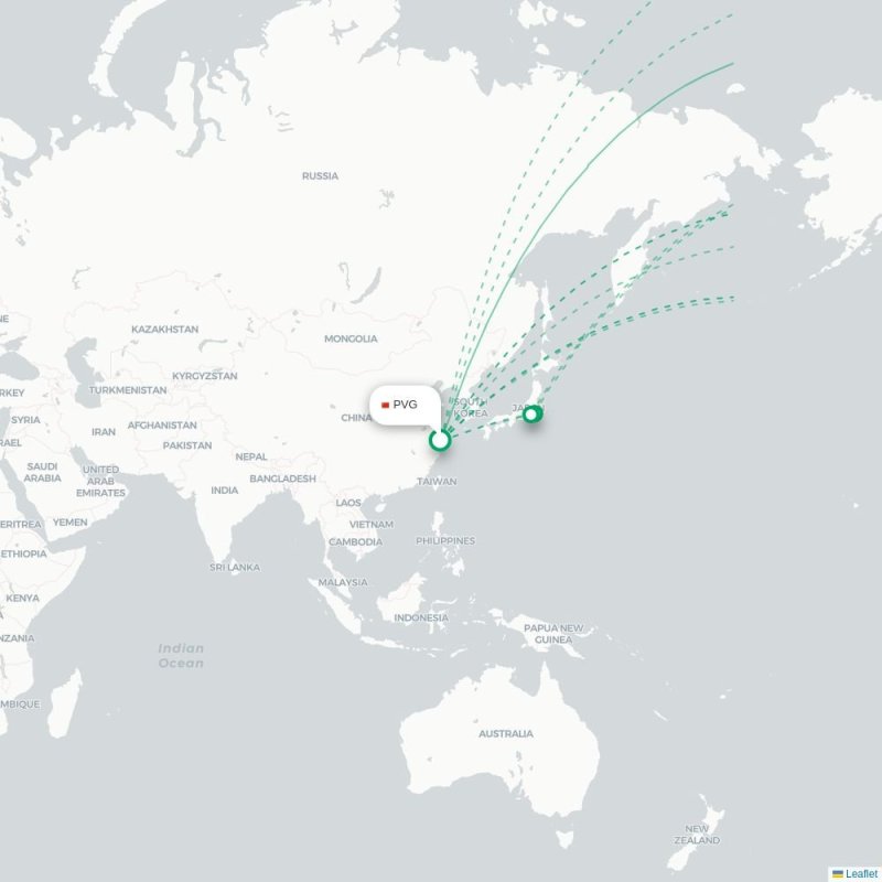 PVG - DTW route map