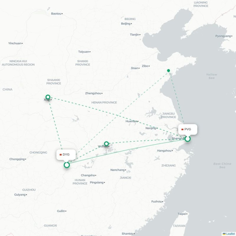 PVG - DYG route map