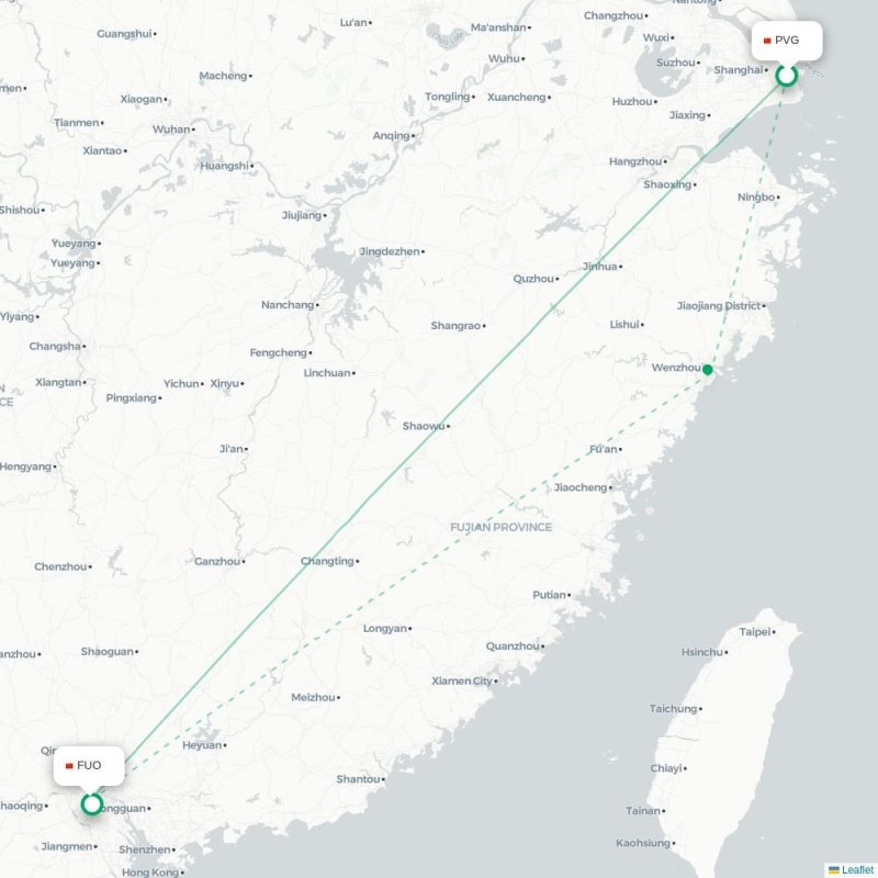 PVG - FUO route map