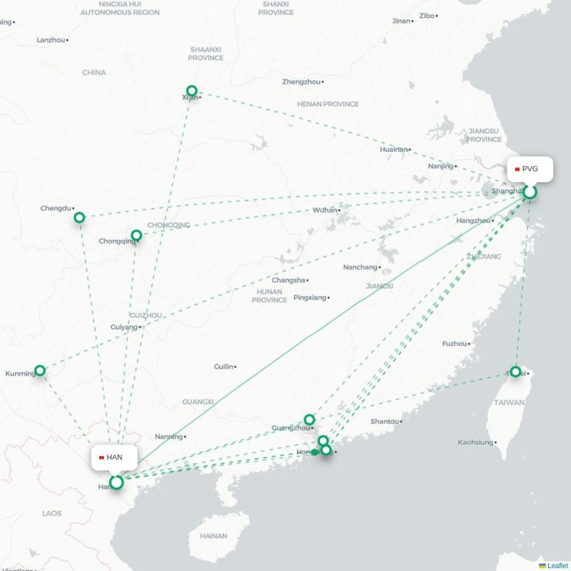 PVG - HAN route map