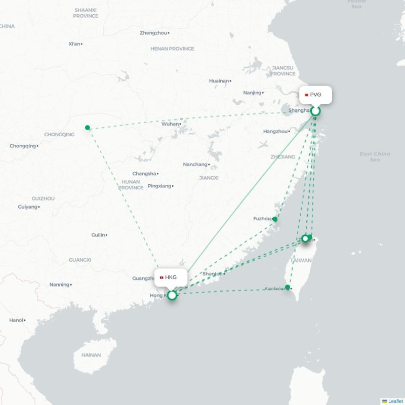 PVG - HKG route map