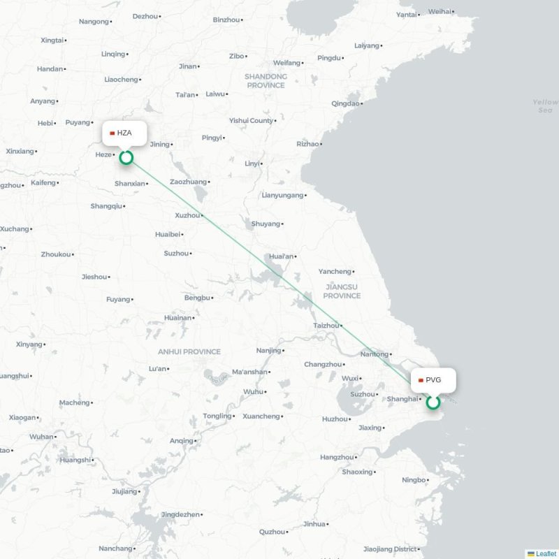 PVG - HZA route map