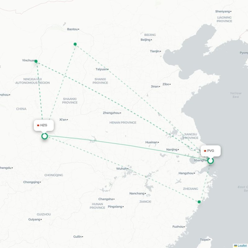 PVG - HZG route map
