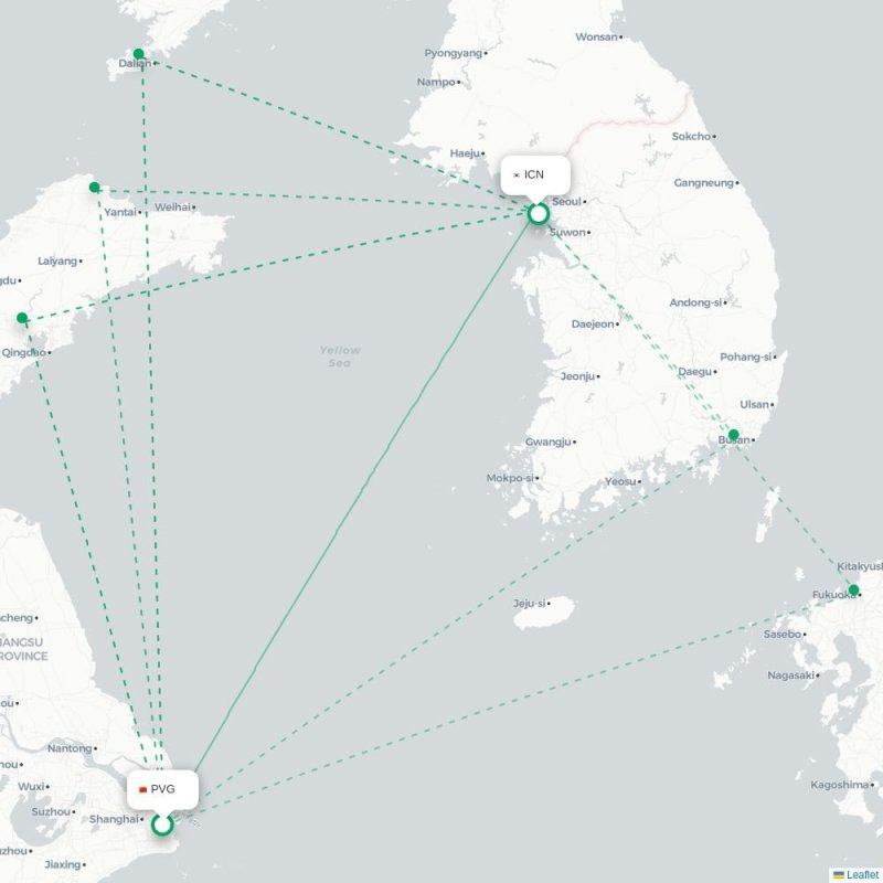 PVG - ICN route map