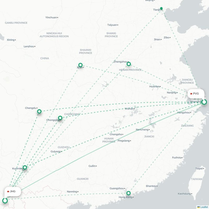 PVG - JHG route map
