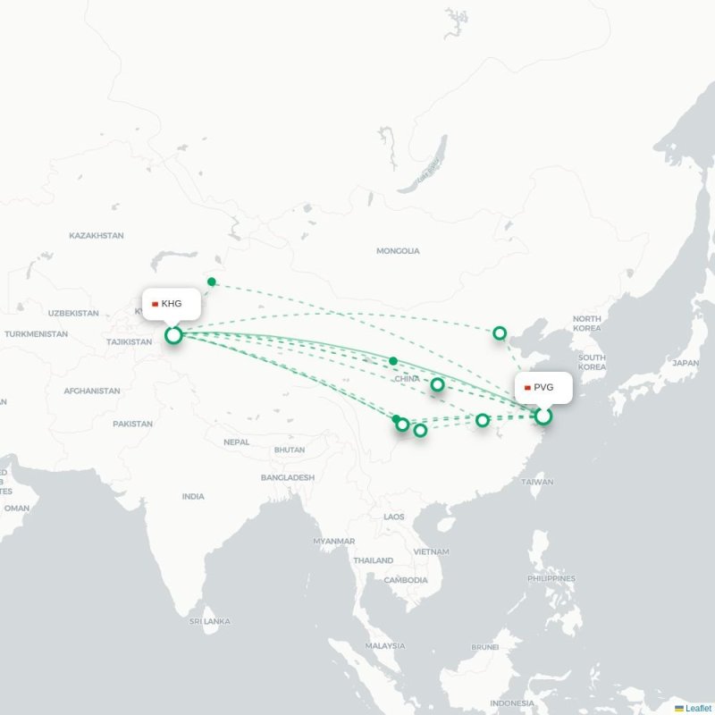 PVG - KHG route map