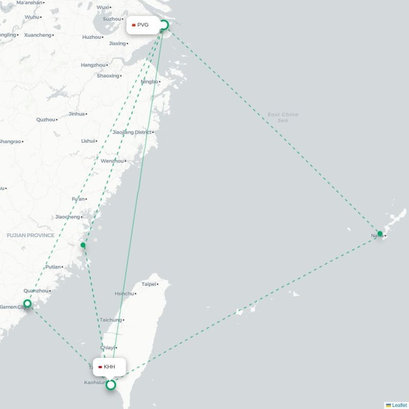 PVG - KHH route map