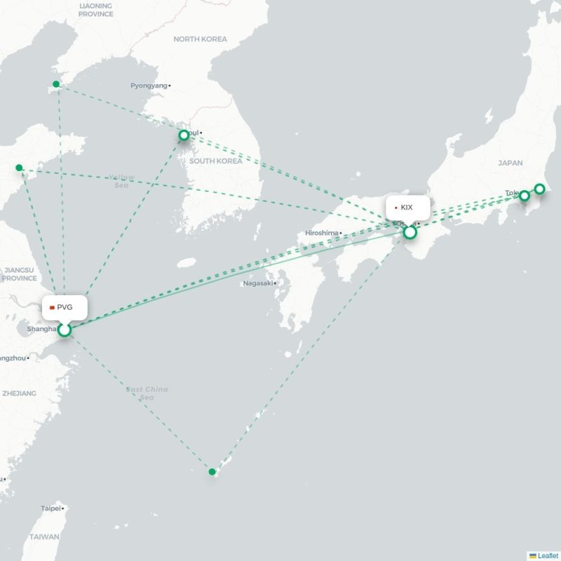 PVG - KIX route map
