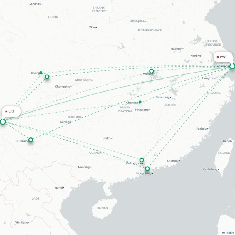 PVG - LJG route map