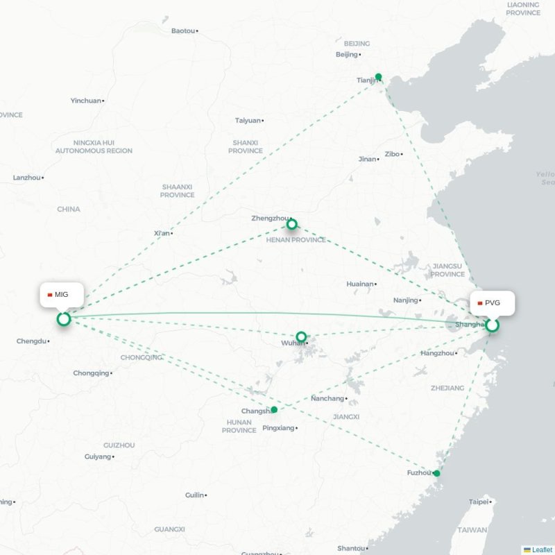 PVG - MIG route map