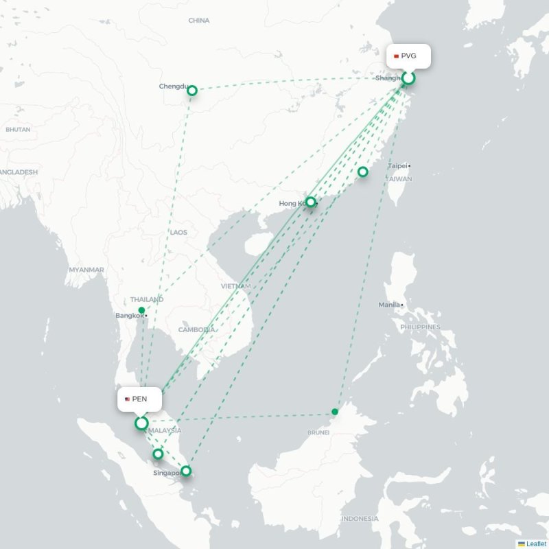 PVG - PEN route map