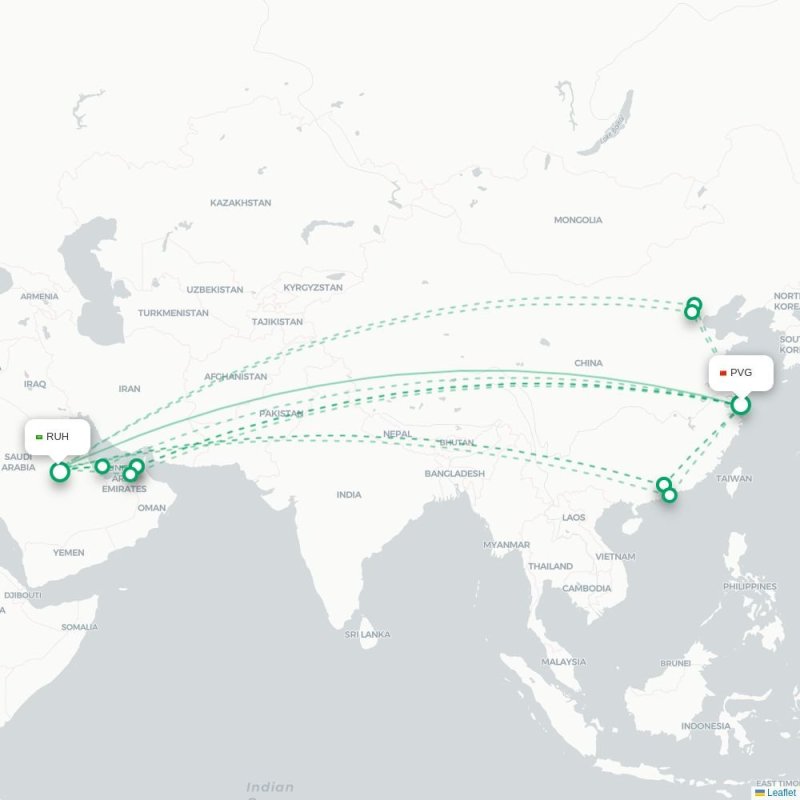 PVG - RUH route map