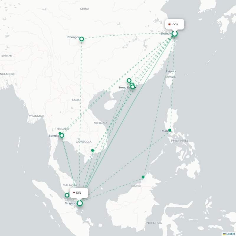 PVG - SIN route map