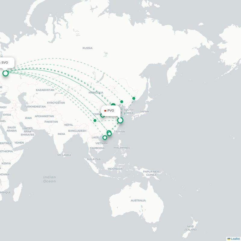 PVG - SVO route map